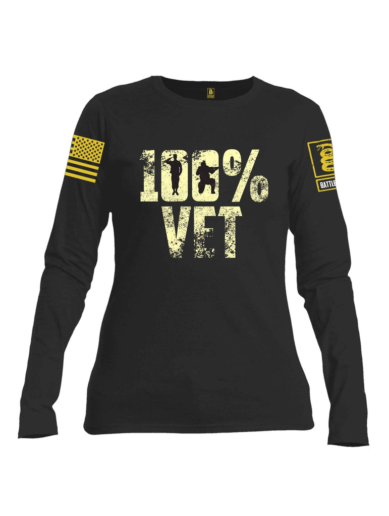 Battleraddle 100% VET Yellow Sleeve Print Womens Cotton Long Sleeve Crew Neck T Shirt shirt|custom|veterans|Women-Long Sleeves Crewneck Shirt
