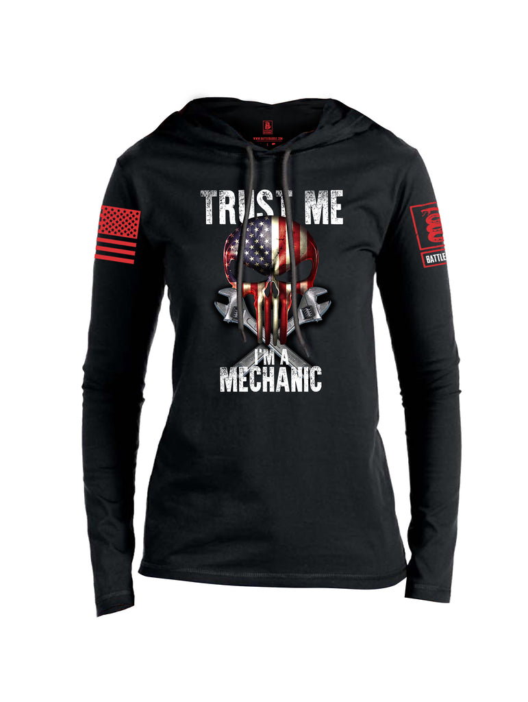 Battleraddle Trust Me I'm A Mechanic Red Sleeve Print Womens Thin Cotton Lightweight Hoodie