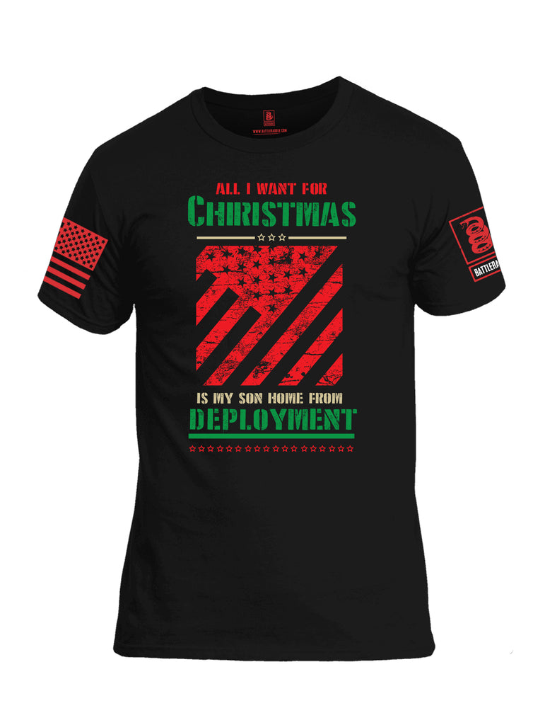 Battleraddle All I Want For Christmas Is My Son Home From Deployment Red Sleeve Print Mens Cotton Crew Neck T Shirt