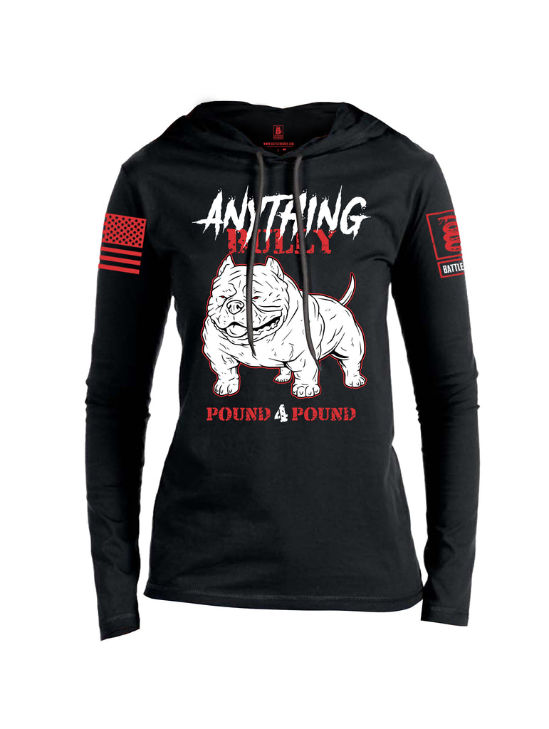 Battleraddle Anything Bully Pound 4 Pound Red Sleeve Print Womens Thin Cotton Lightweight Hoodie