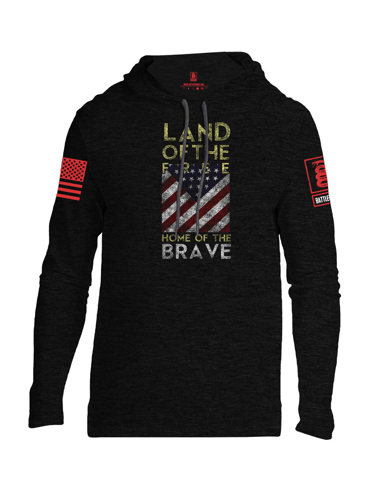 Battleraddle Land Of The Free Home Of The Brave Red Sleeve Print Mens Thin Cotton Lightweight Hoodie