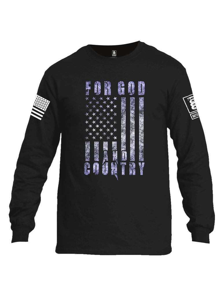 Battleraddle For God And Country White Sleeve Print Mens Cotton Long Sleeve Crew Neck T Shirt