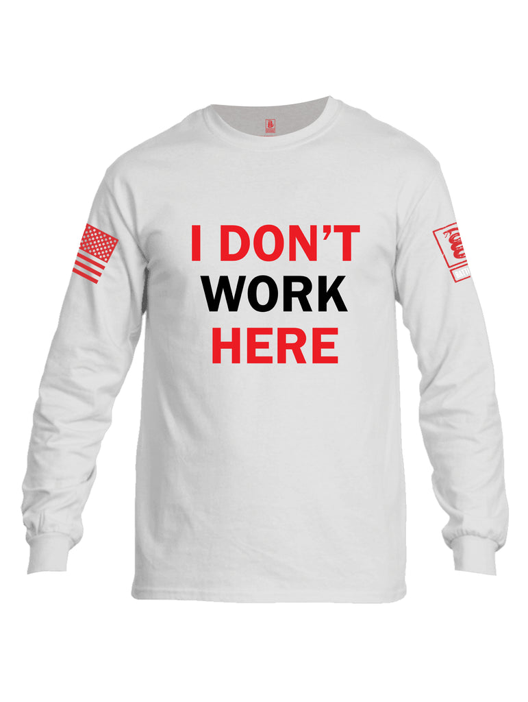 Battleraddle I Dont Work Here Red Sleeve Print Mens Cotton Long Sleeve Crew Neck T Shirt