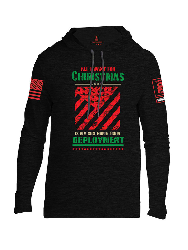 Battleraddle All I Want For Christmas Is My Son Home From Deployment Red Sleeve Print Mens Thin Cotton Lightweight Hoodie