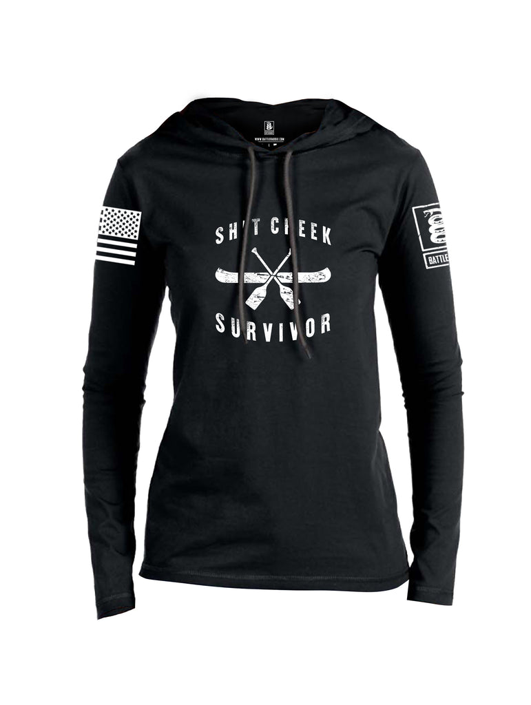 Battleraddle Shit Creek Survivor White Sleeve Print Womens Thin Cotton Lightweight Hoodie