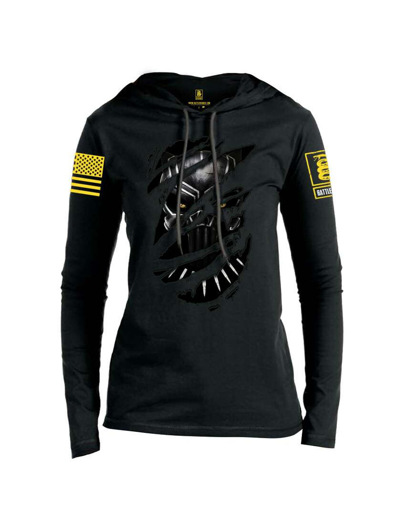 Battleraddle Panting Bullet Expounder Skull Ripped Yellow Sleeve Print Womens Thin Cotton Lightweight Hoodie