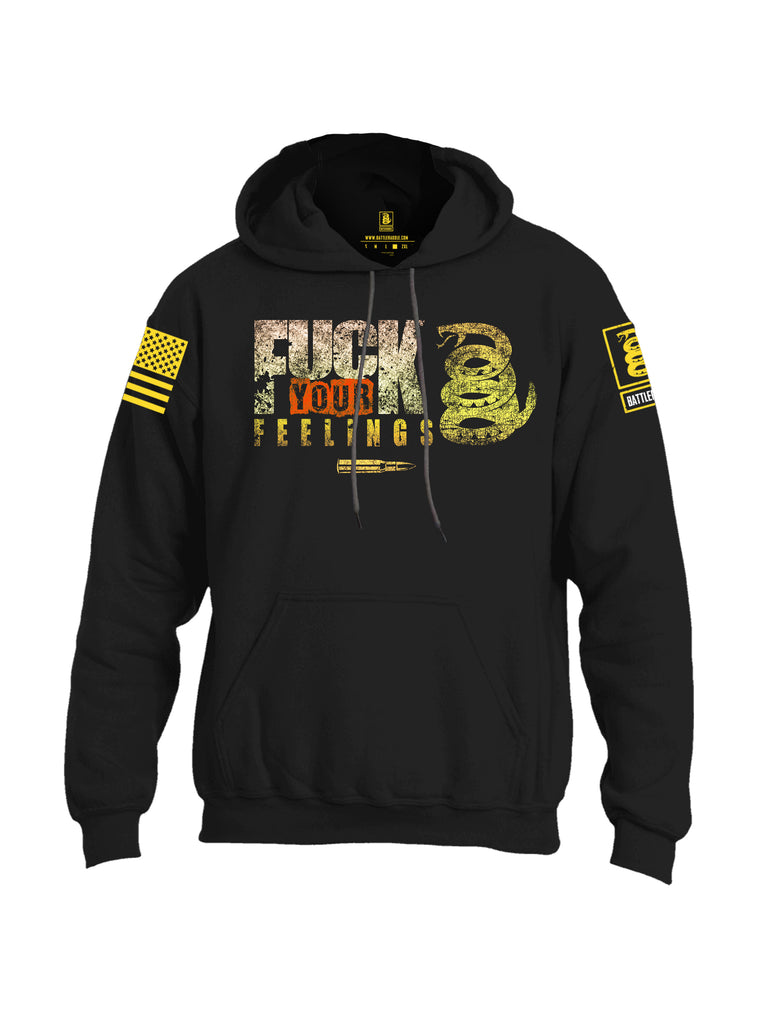 Battleraddle Fuck Your Feelings Yellow Sleeve Print Mens Blended Hoodie With Pockets