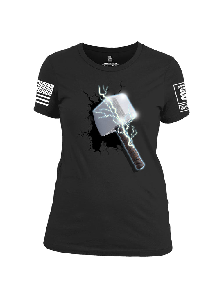 Battleraddle Thorific Hammer White Sleeve Print Womens 100% Battlefit Polyester Crew Neck T Shirt