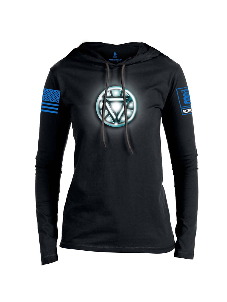 Battleraddle Iron Stark Chest ARC Reactor Blue Sleeve Print Womens Thin Cotton Lightweight Hoodie shirt|custom|veterans|Apparel-Womens Hoodie-Cotton