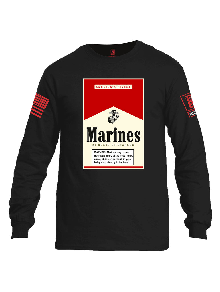 Battleraddle Marines 20 Class Lifetakers Red Sleeve Print Mens Cotton Long Sleeve Crew Neck T Shirt
