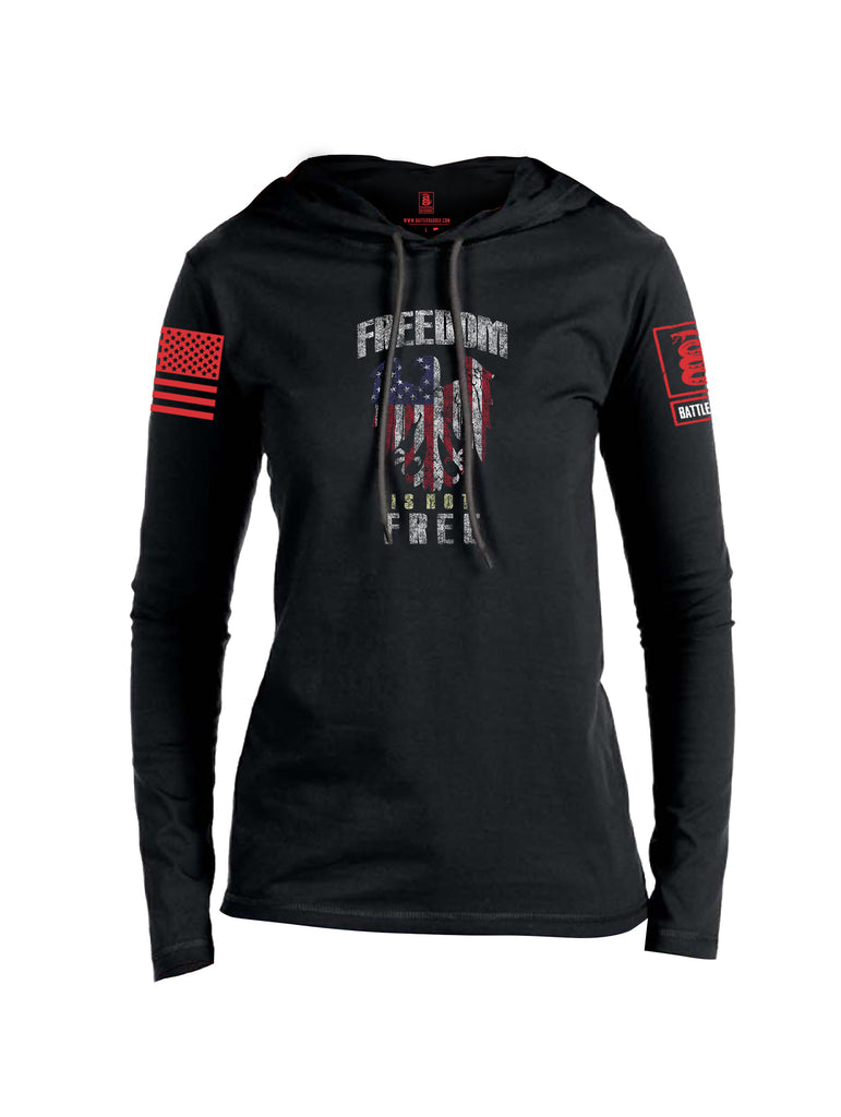 Battleraddle Freedom Is Not Free Red Sleeve Print Womens Thin Cotton Lightweight Hoodie