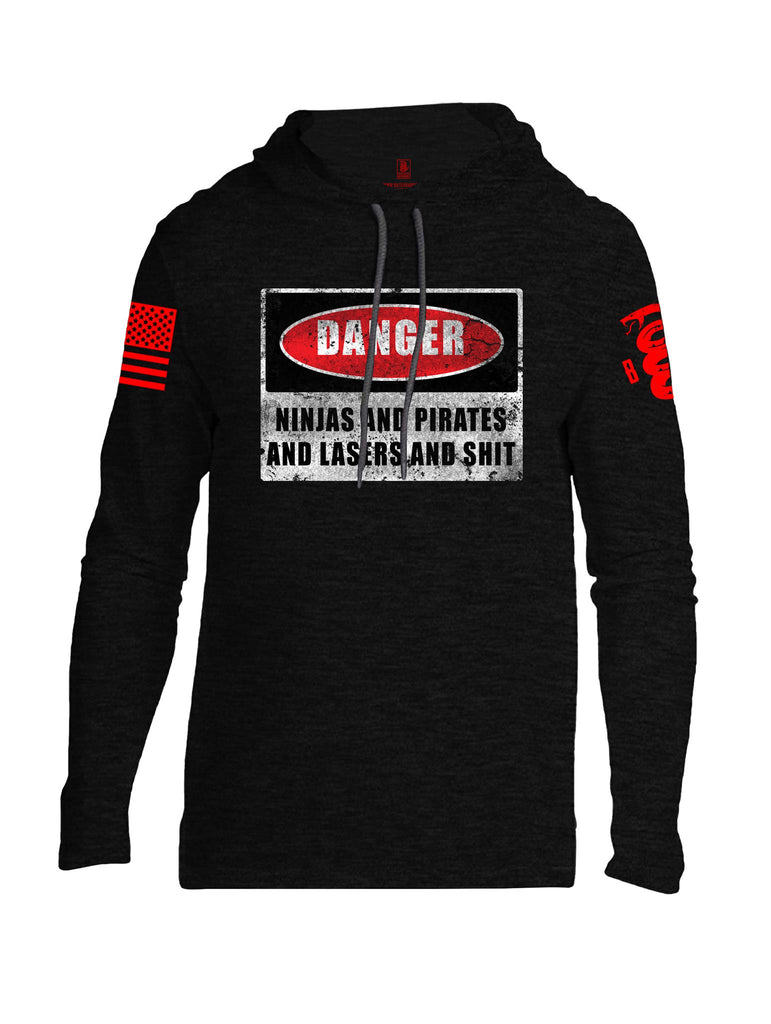 Battleraddle Danger Ninjas And Pirates And Lasers And Shit Red Sleeve Print Mens Thin Cotton Lightweight Hoodie