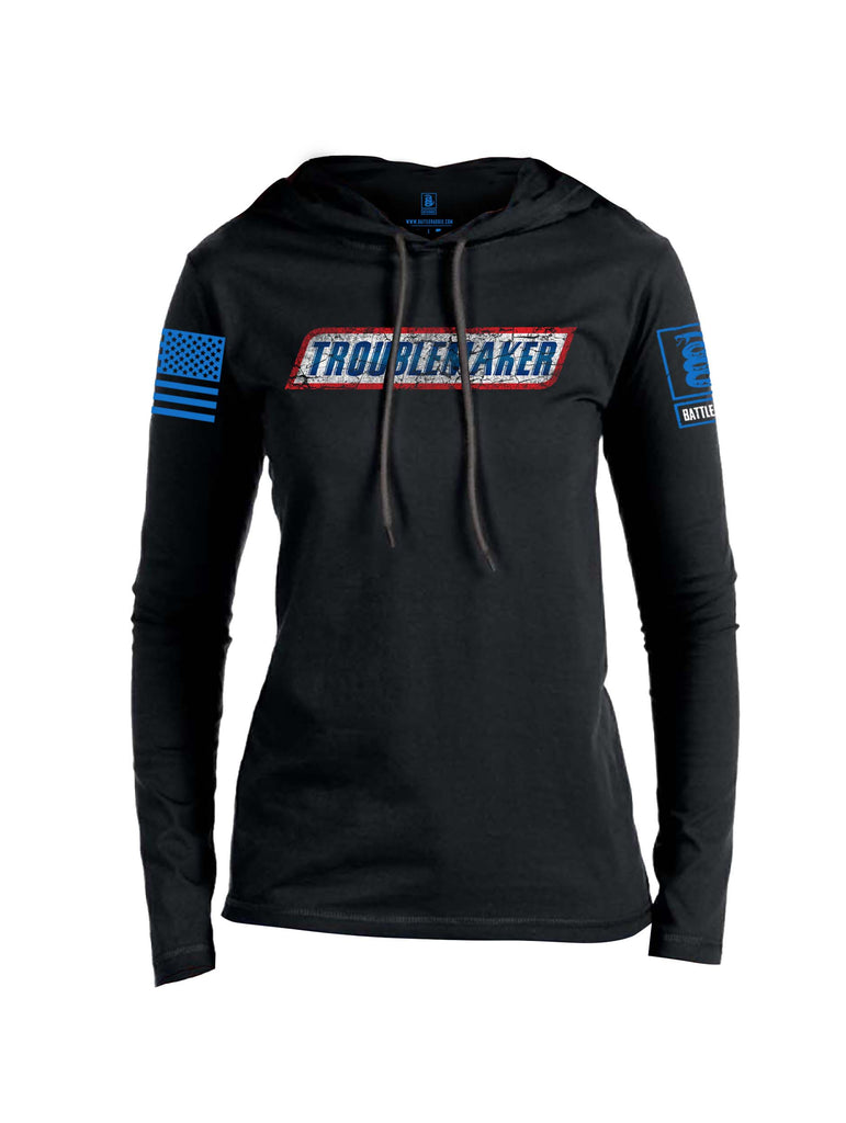 Battleraddle Troublemaker Blue Sleeve Print Womens Thin Cotton Lightweight Hoodie