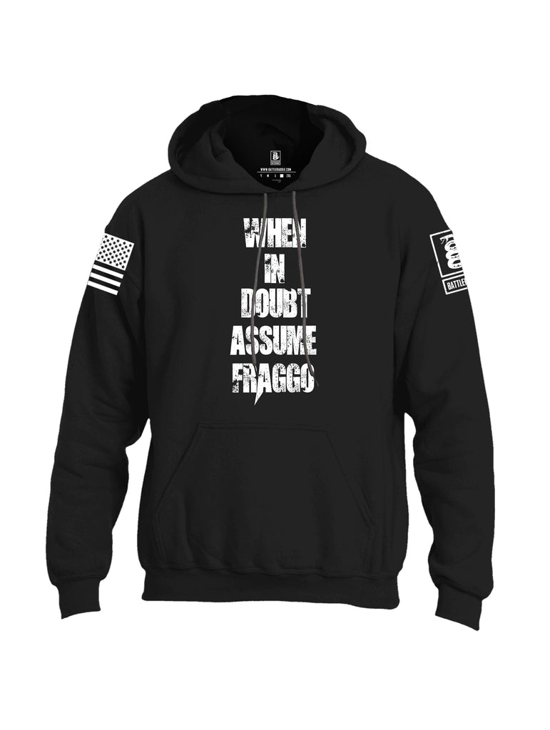 Battleraddle When In Doubt Assume Fraggo White Sleeve Print Mens Blended Hoodie With Pockets