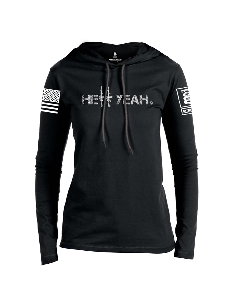 Battleraddle Hell Yeah White Sleeve Print Womens Thin Cotton Lightweight Hoodie