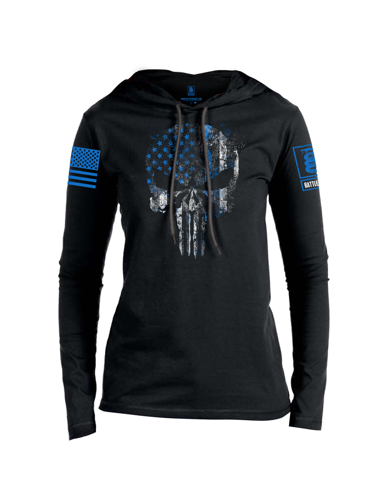 Battleraddle Expounder Thin Blue Line Blue Sleeve Print Womens Thin Cotton Lightweight Hoodie