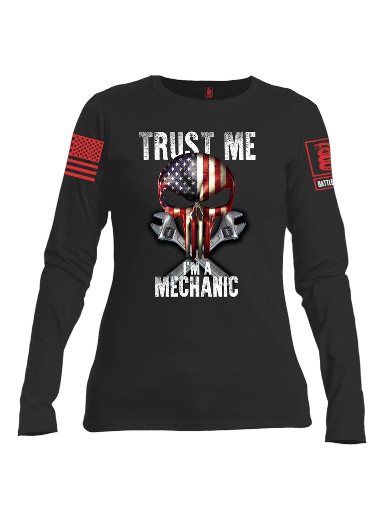 Battleraddle Trust Me I'm A Mechanic Red Sleeve Print Womens Cotton Long Sleeve Crew Neck T Shirt