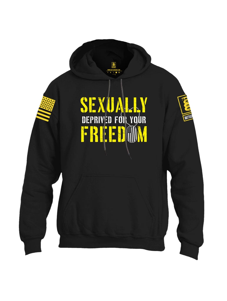 Battleraddle Sexually Deprived For Your Freedom Yellow Sleeve Print Mens Blended Hoodie With Pockets
