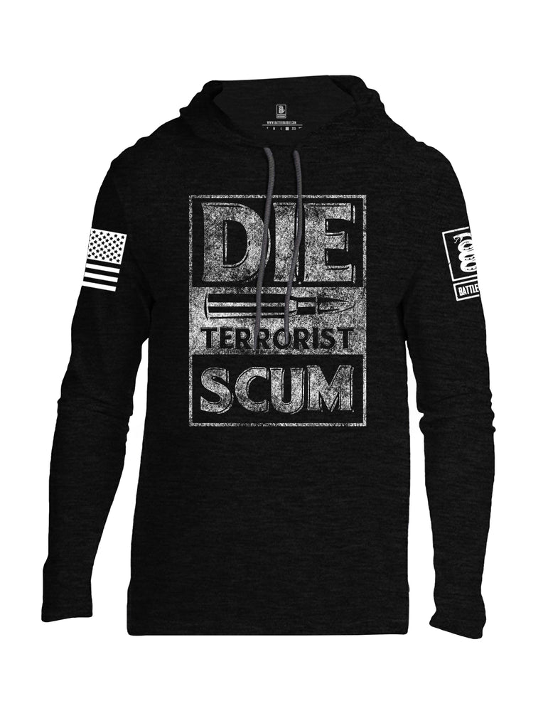 Battleraddle Die Terrorist Scum White Sleeve Print Mens Thin Cotton Lightweight Hoodie