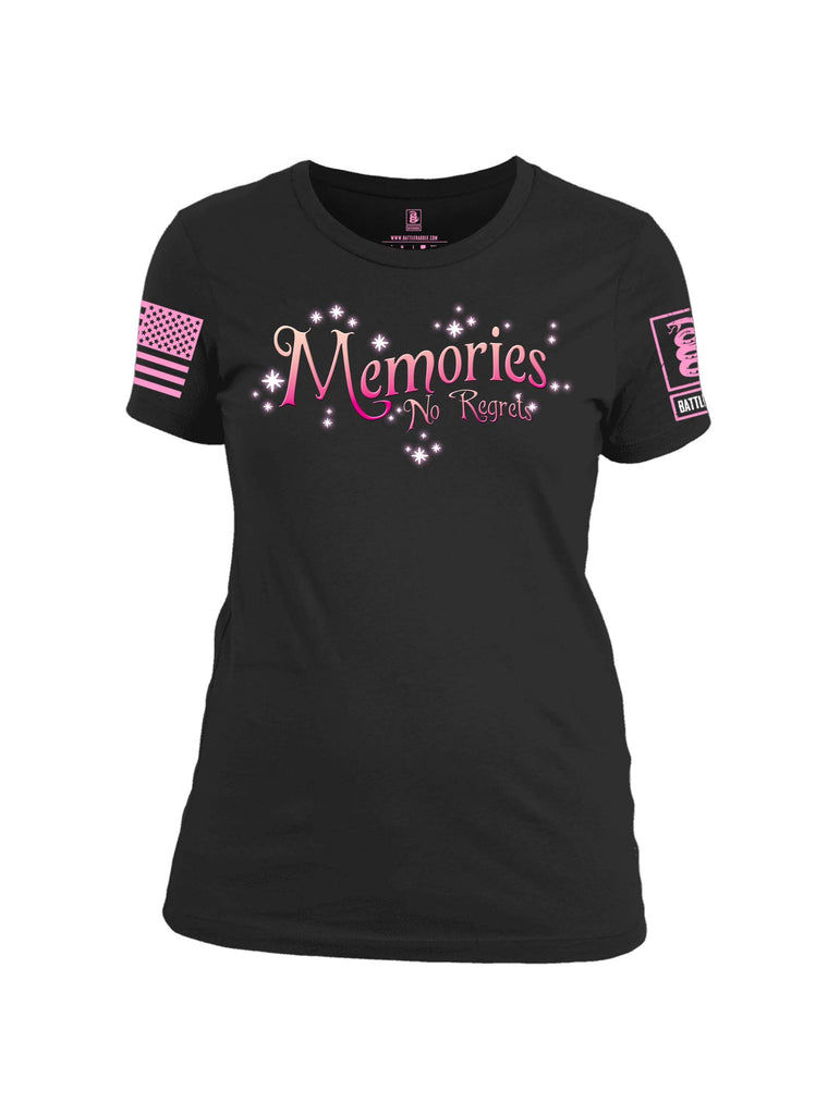 Battleraddle Memories No Regrets Pink Sleeve Print Womens Cotton Crew Neck T Shirt