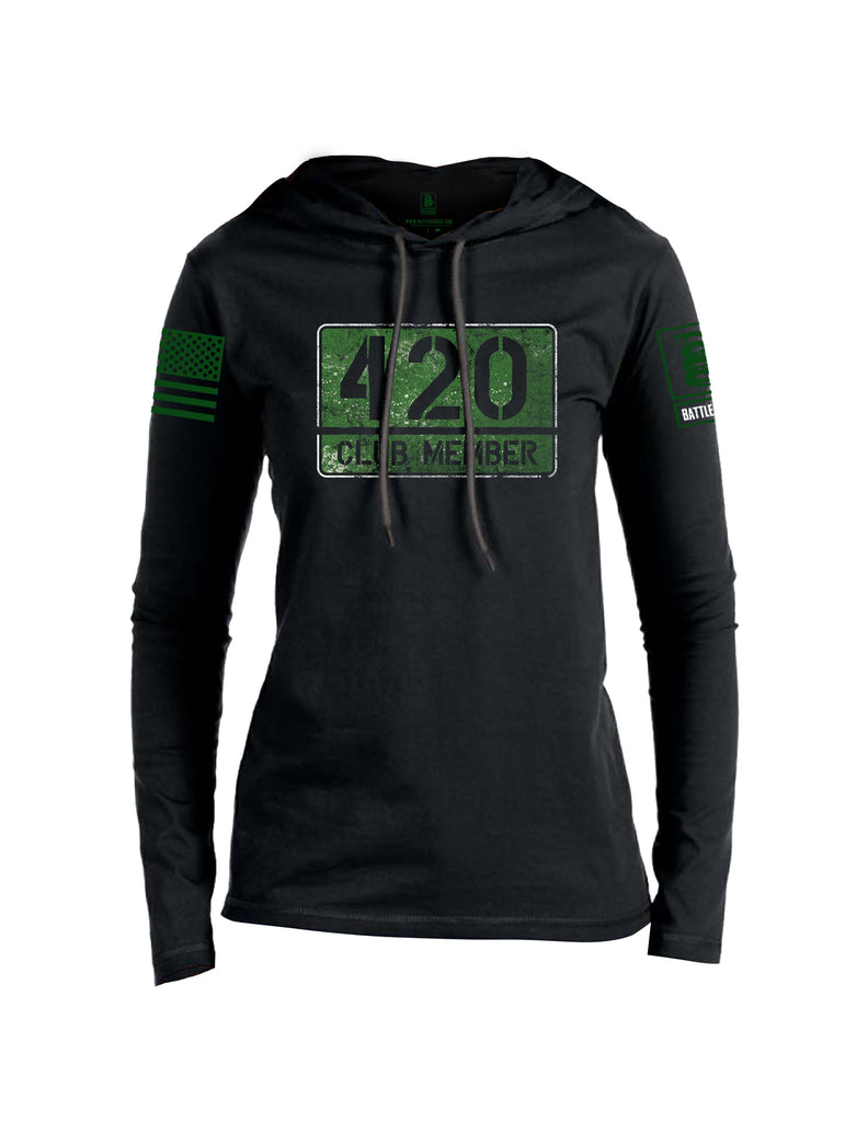 Battleraddle 420 Club Member Green Sleeve Print Womens Thin Cotton Lightweight Hoodie