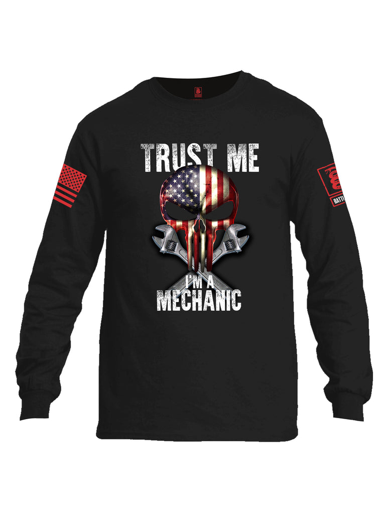 Battleraddle Trust Me I'm A Mechanic Red Sleeve Print Mens Cotton Long Sleeve Crew Neck T Shirt