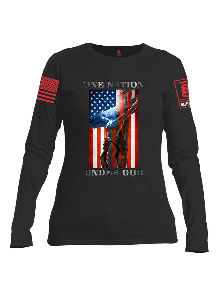 Battleraddle One Nation Under God Red Sleeve Print Womens Cotton Long Sleeve Crew Neck T Shirt shirt|custom|veterans|Women-Long Sleeves Crewneck Shirt