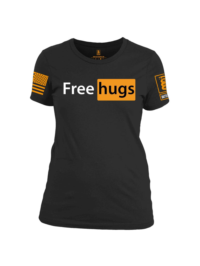 Battleraddle Free Hugs Orange Sleeve Print Womens Cotton Crew Neck T Shirt shirt|custom|veterans|Apparel-Womens T Shirt-cotton