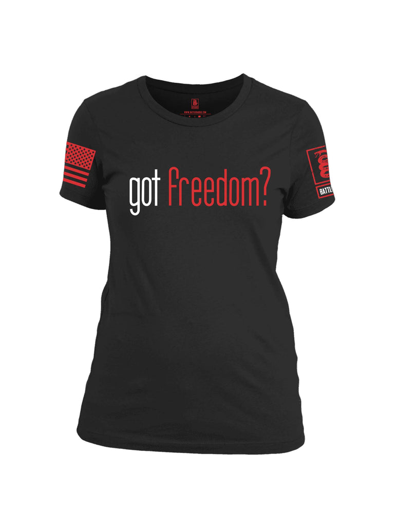 Battleraddle Got Freedom? Red Sleeve Print Womens Cotton Crew Neck T Shirt