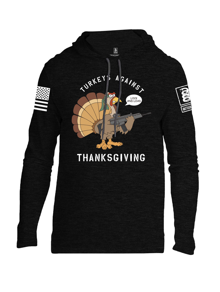 Battleraddle Turkeys Against Thanksgiving Lock And Load White Sleeve Print Mens Thin Cotton Lightweight Hoodie