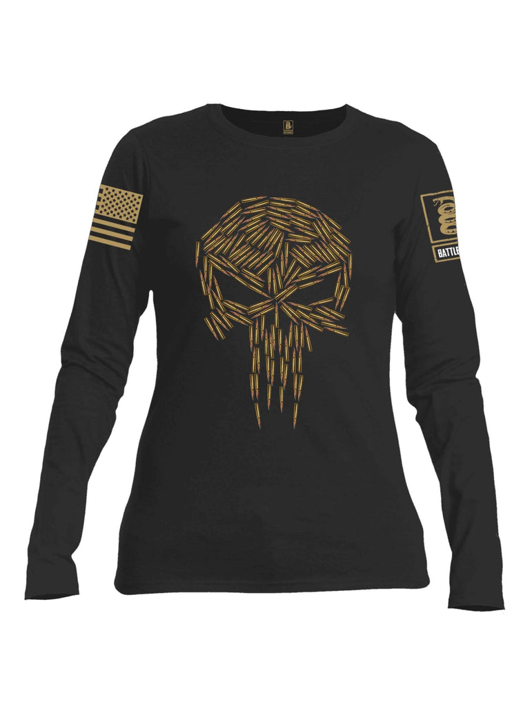 Battleraddle Mr. Expounder Brass Skull Bullets Brass Sleeve Print Womens Cotton Long Sleeve Crew Neck T Shirt shirt|custom|veterans|Women-Long Sleeves Crewneck Shirt