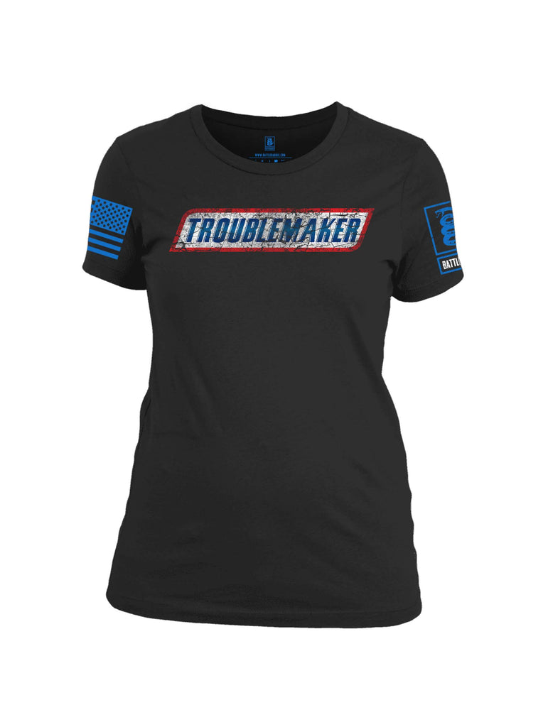 Battleraddle Troublemaker Blue Sleeve Print Womens 100% Battlefit Polyester Crew Neck T Shirt