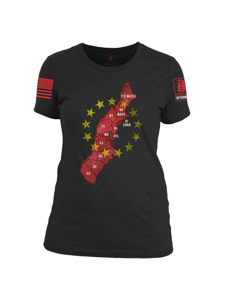 Battleraddle Thirteen Colonies Map Red Sleeve Print Womens Cotton Crew Neck T Shirt shirt|custom|veterans|Apparel-Womens T Shirt-cotton