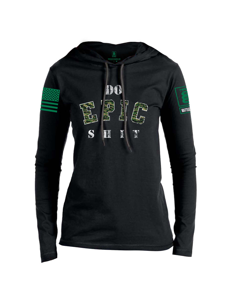 Battleraddle Do Epic Shit Green Sleeve Print Womens Thin Cotton Lightweight Hoodie