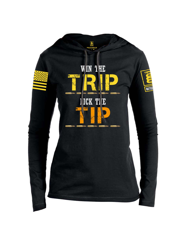 Battleraddle Win The Trip Lick The Tip Yellow Sleeve Print Womens Thin Cotton Lightweight Hoodie