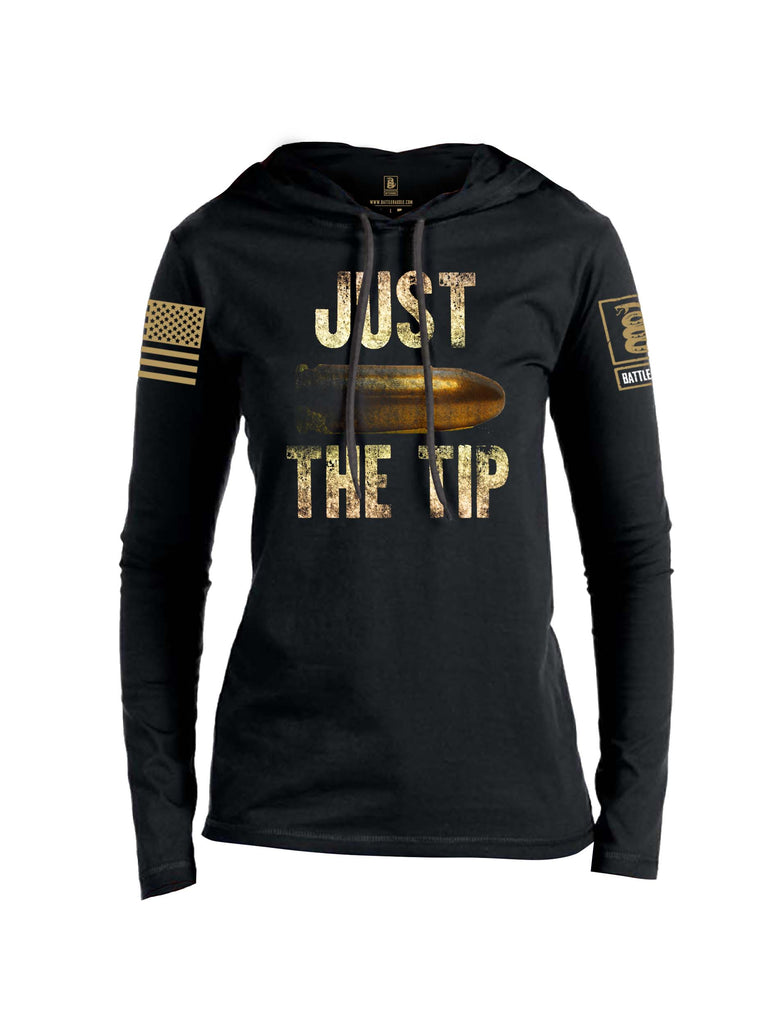 Battleraddle Just The Tip Big Bullet Brass Sleeve Print Womens Thin Cotton Lightweight Hoodie