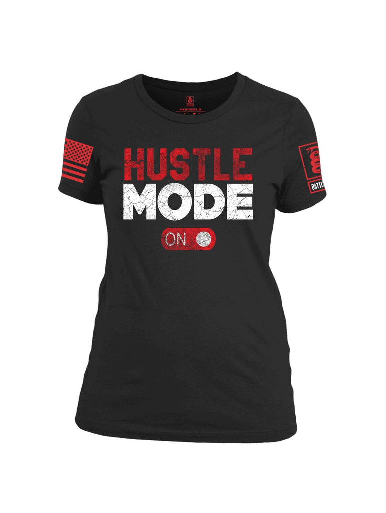 Battleraddle Hustle Mode On Red Sleeve Print Womens Cotton Crew Neck T Shirt shirt|custom|veterans|Apparel-Womens T Shirt-cotton