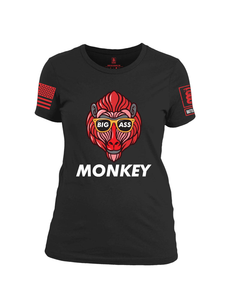 Battleraddle Big Ass Monkey Red Sleeve Print Womens Cotton Crew Neck T Shirt