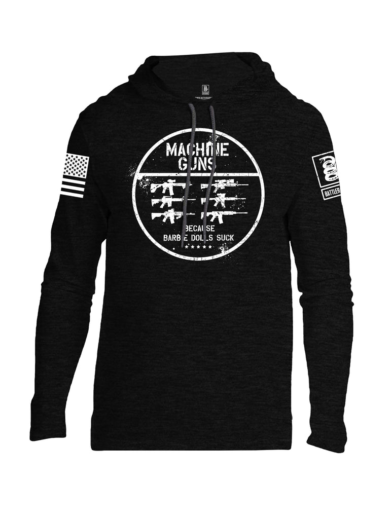 Battleraddle Machine Guns Because Barbie Dolls Suck White Sleeve Print Mens Thin Cotton Lightweight Hoodie