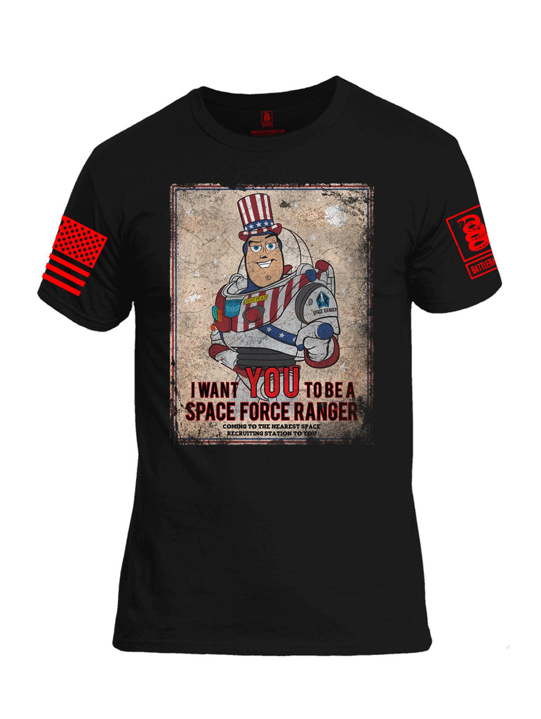 Battleraddle I Want You To Be A Space Force Ranger Red Sleeve Print Mens Cotton Crew Neck T Shirt