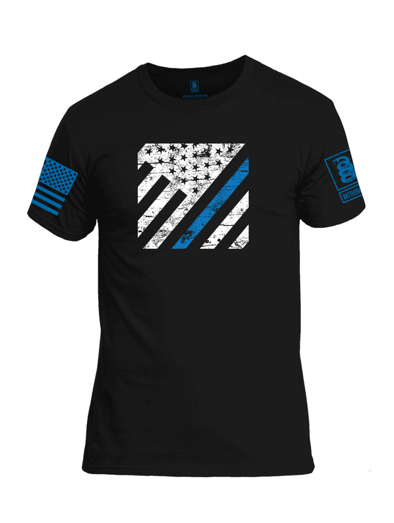 Battleraddle Vertical USA Flag Blue Line Blue Sleeve Print Mens Cotton Crew Neck T Shirt
