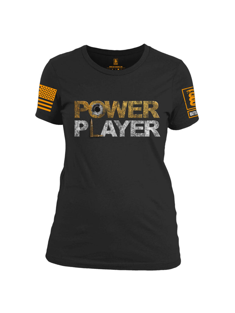 Battleraddle Power Player Orange Sleeve Print Womens 100% Battlefit Polyester Crew Neck T Shirt