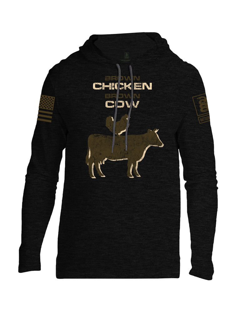 Battleraddle Brown Chicken Brown Cow Dark Brown Sleeve Print Mens Thin Cotton Lightweight Hoodie - Battleraddle® LLC