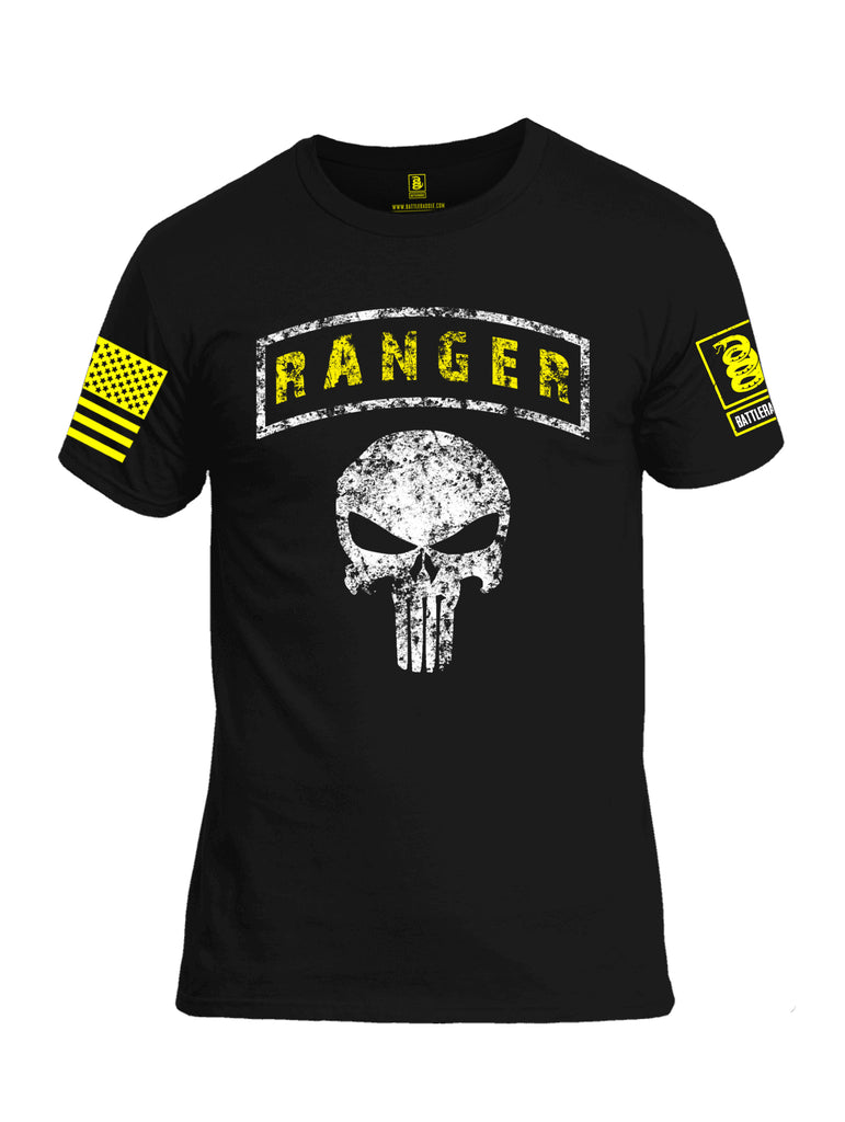 Battleraddle Ranger Punisher Skull Yellow Sleeve Print Mens 100% Battlefit Polyester Crew Neck T Shirt