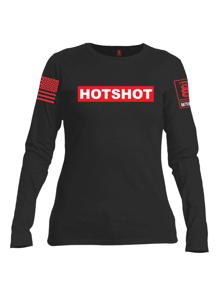 Battleraddle Supreme Hotshot Firefighter Red Sleeve Print Womens Cotton Long Sleeve Crew Neck T Shirt