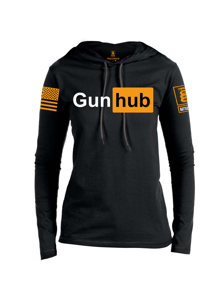 Battleraddle Gun Hub Orange Sleeve Print Womens Thin Cotton Lightweight Hoodie