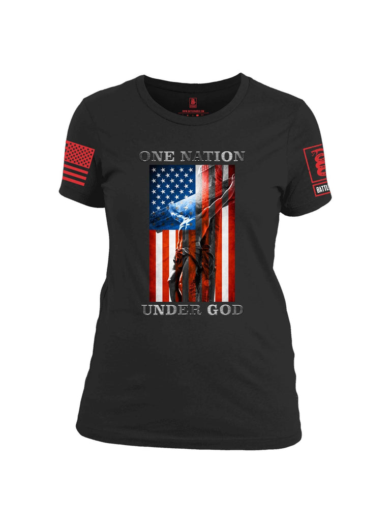 Battleraddle One Nation Under God Red Sleeve Print Womens Cotton Crew Neck T Shirt shirt|custom|veterans|Apparel-Womens T Shirt-cotton