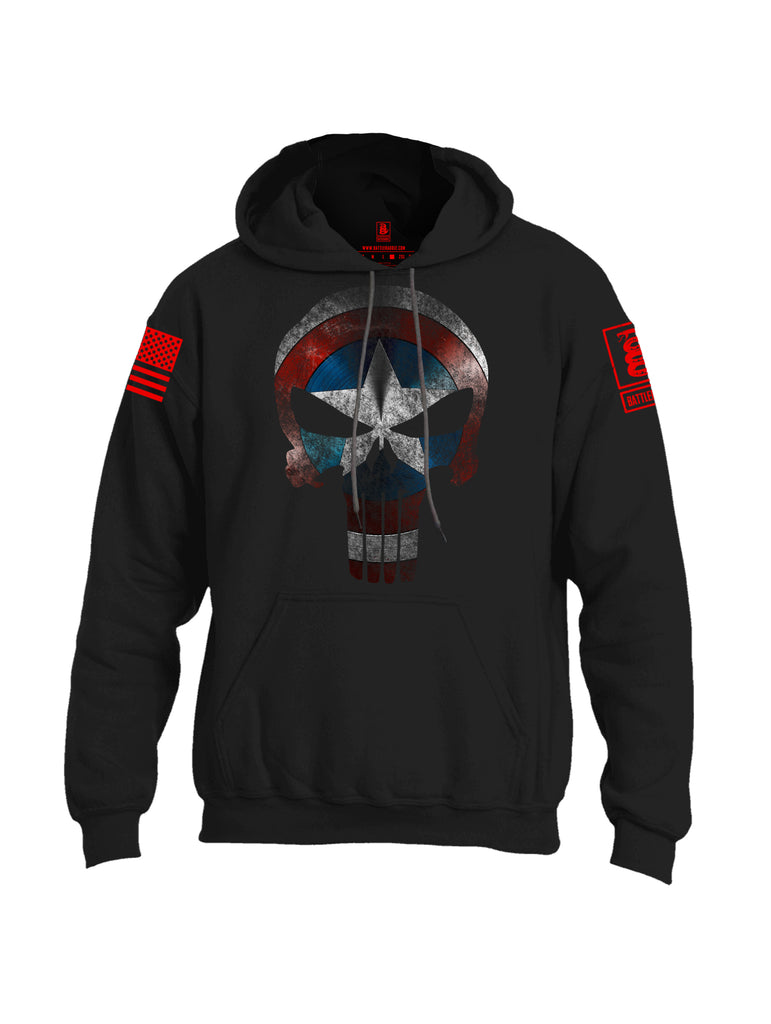 Battleraddle Captain Punisher America Shield Skull V2 Red Sleeve Print Mens Blended Hoodie With Pockets - Battleraddle® LLC