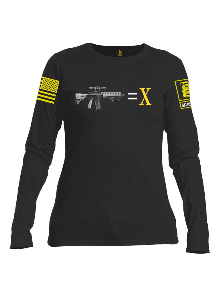 Battleraddle AR15=X Yellow Sleeve Print Womens Cotton Long Sleeve Crew Neck T Shirt shirt|custom|veterans|Women-Long Sleeves Crewneck Shirt