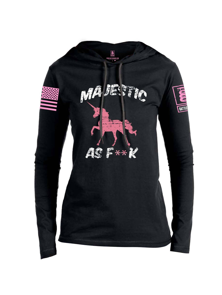 Battleraddle Majestic As F**k Pink Sleeve Print Womens Thin Cotton Lightweight Hoodie shirt|custom|veterans|Apparel-Womens Hoodie-Cotton